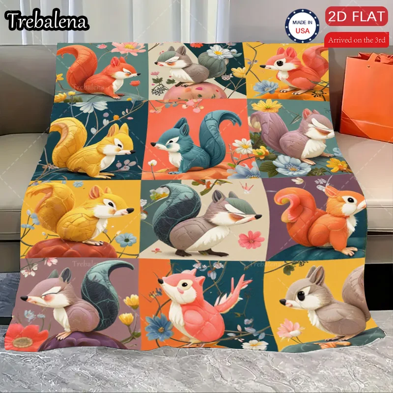 

Flannel Blanket-Soft Lightweight All-season Cute Squirrel Print Baby Blanket Soft Cozy for Kids Bedding