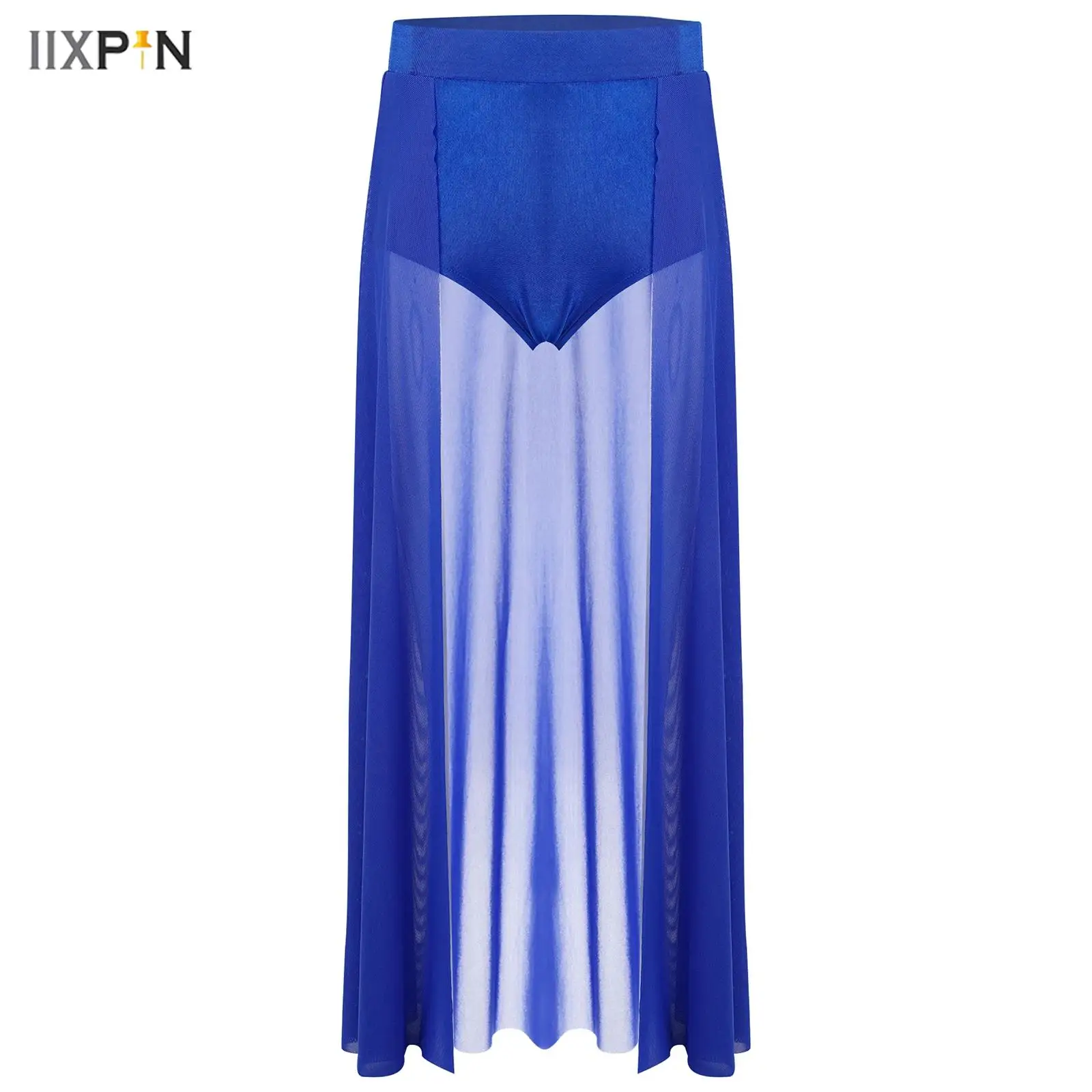 

Kids Girls Modern Lyrical Dance Skirts Elastic Waistband Built-in Briefs Ankle Length Open Front Skirt for Stage Performance