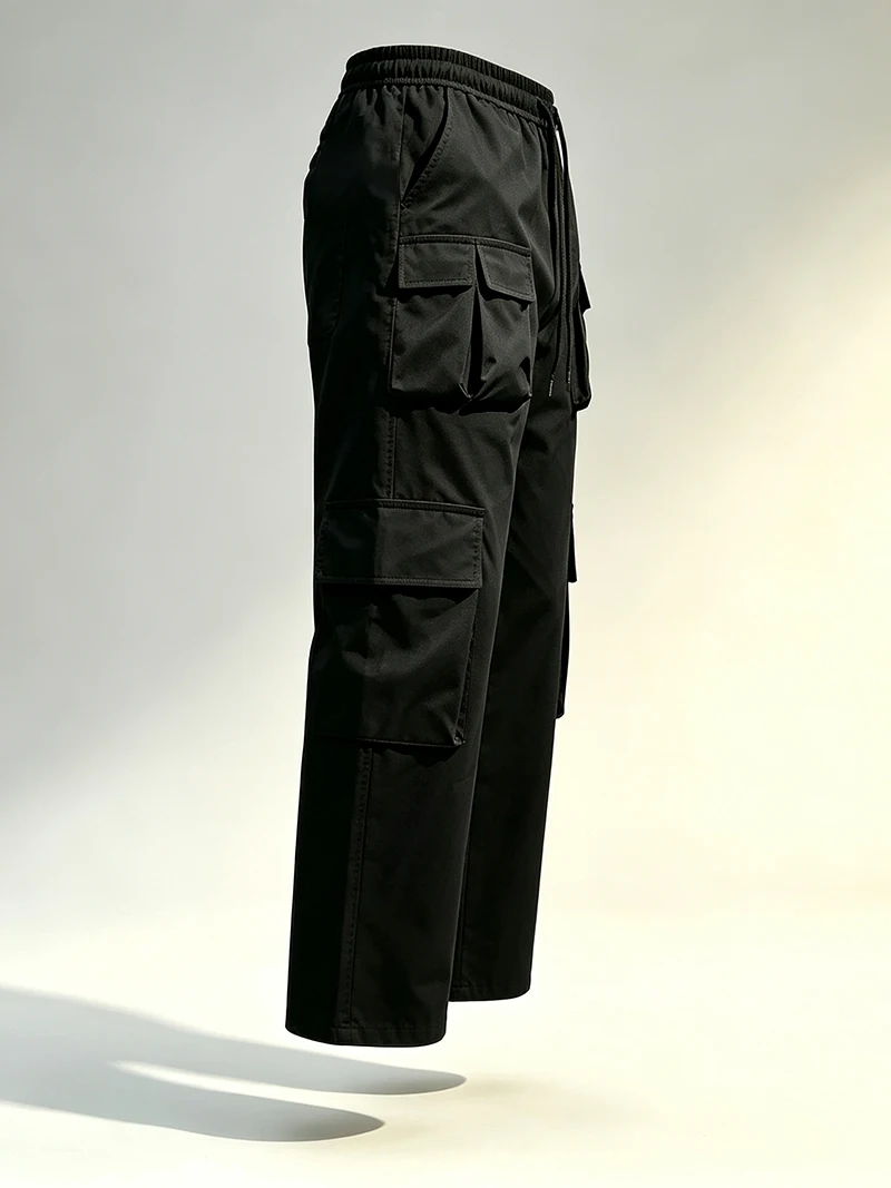 Herren-Cargohose mit mehreren Taschen, elastischem Bund und Kordelzug, locker geschnittene Hose mit geradem Bein, lässige Outdoor-Alltagshose für Frühling und Herbst – Detail 7