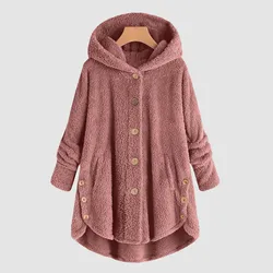 Autumn Winter Coat Women Warm Teddy Bear Coat Wool Jacket Female Plush Coat Hooded Jacket New Women's Coat Solid Color Outerwear