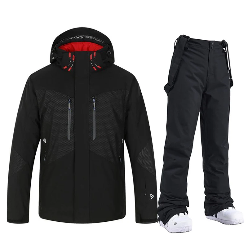 Ski Suit Men Winter Snow Jackets + Strap Pants Warm Waterproof Snowboard Wear Outdoor Camping Skiing Overalls