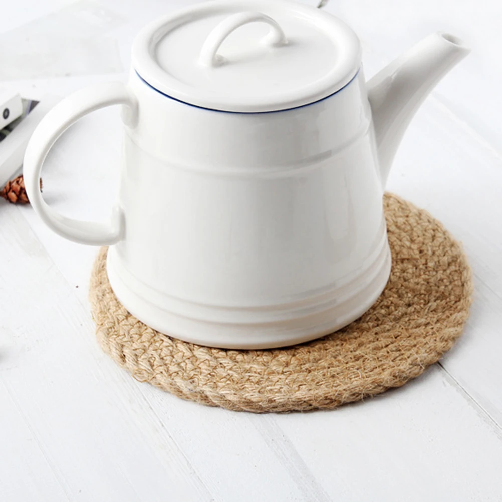 

3pcs Heat Placemat Set Round Household Coaster Linen Straw Table Mats Non-Slip For Home Dining 11Cm 18Cm 30Cm Beige