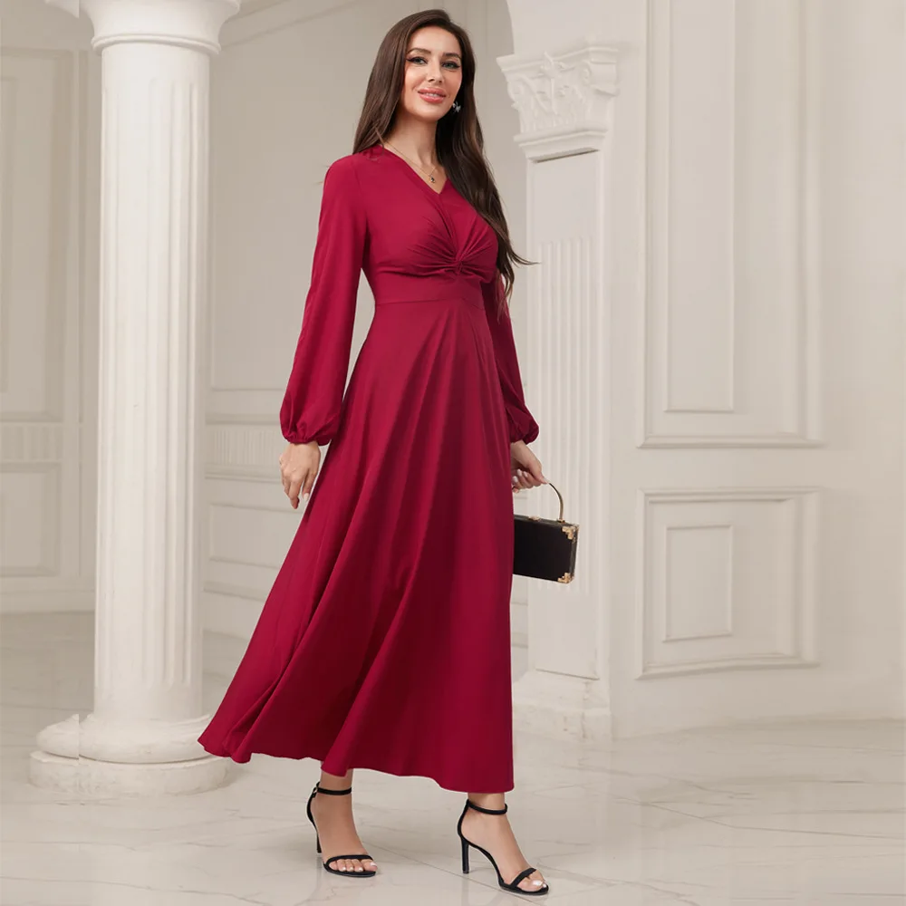 

Middle East Dubai Türkiye Fashion Casual Autumn New Solid Color High Waisted Women's Dress