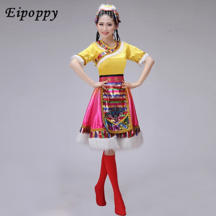 子供と大人のためのtibetyダンスコスチューム、モノクロスリーブ、女性のための全国パフォーマンスの衣装