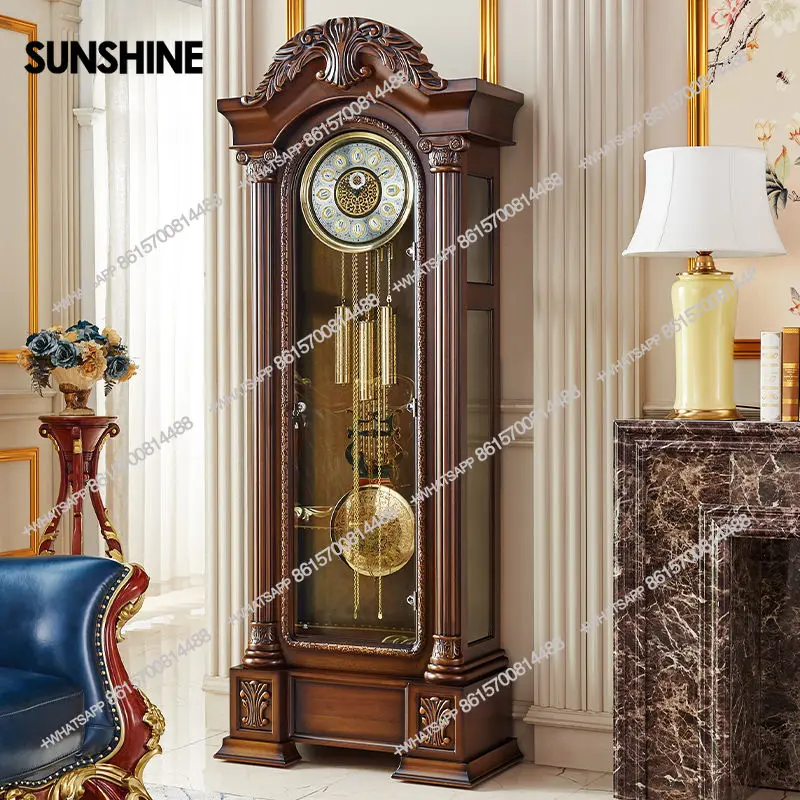 Floor clock European-style villa vertical living room clock Chinese retro American pendulum clock classical