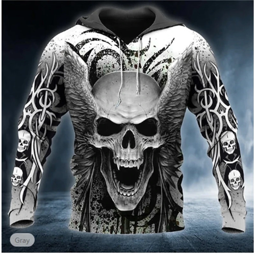 

Men's Round Neck Long Sleeve T-shirt Terror Retro Skull 3D Print Autumn Pattern Casual Fashion Tops T Shirts Men's Clothing