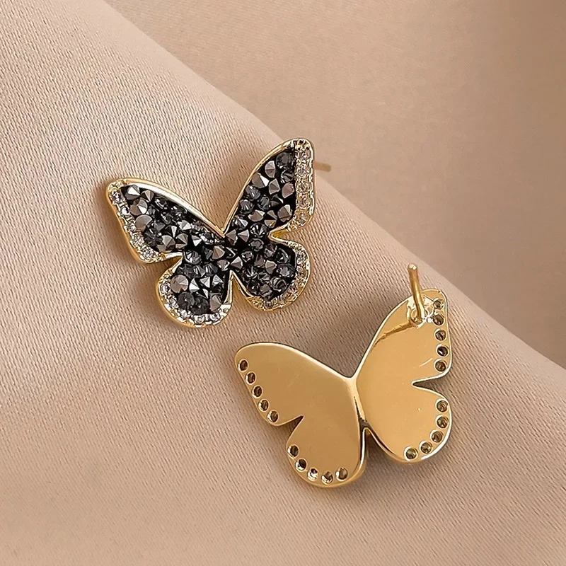 New Fashion Black Butterfly Zircon Earrings Female Vintage Punk Dark Style Crystal Summer Earrings Party Jewelry Gift for Women