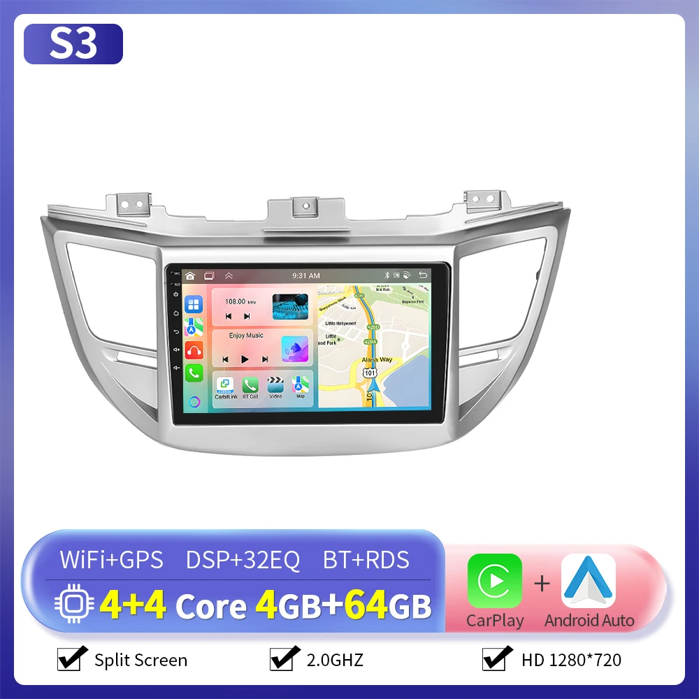 Camecho 6 + 128G Draadloze CarPlay Andorid Auto Radio Voor Hyundai Tucson 2015-2017 GPS Stereo 4G WiFi 2Din Multimedia Speler