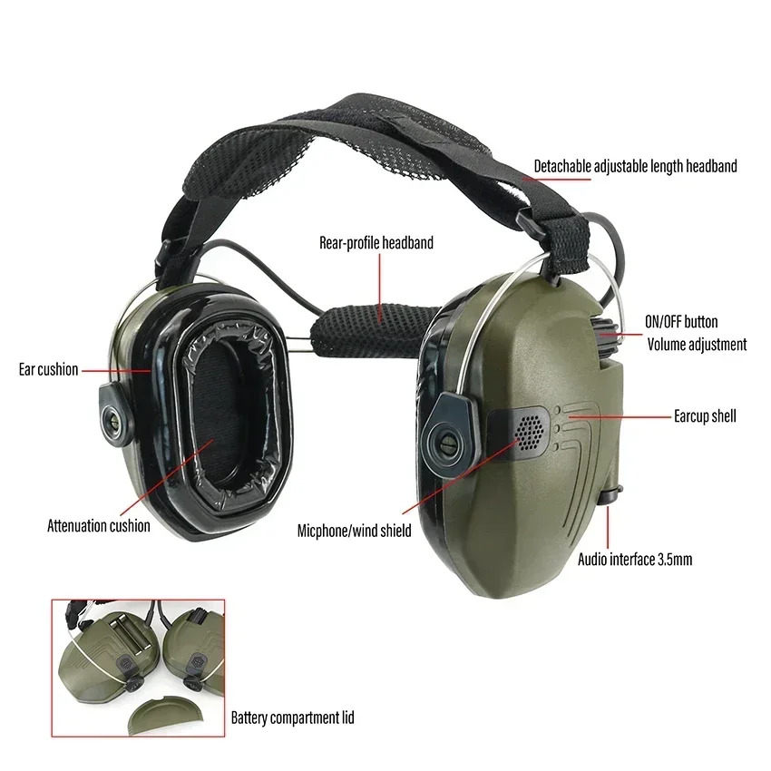 Active Ear Protection Electronic Earmuffs Noise Reduction NRR 23dB Tactical Headset Heari Protection Shooting Hunting Headphones