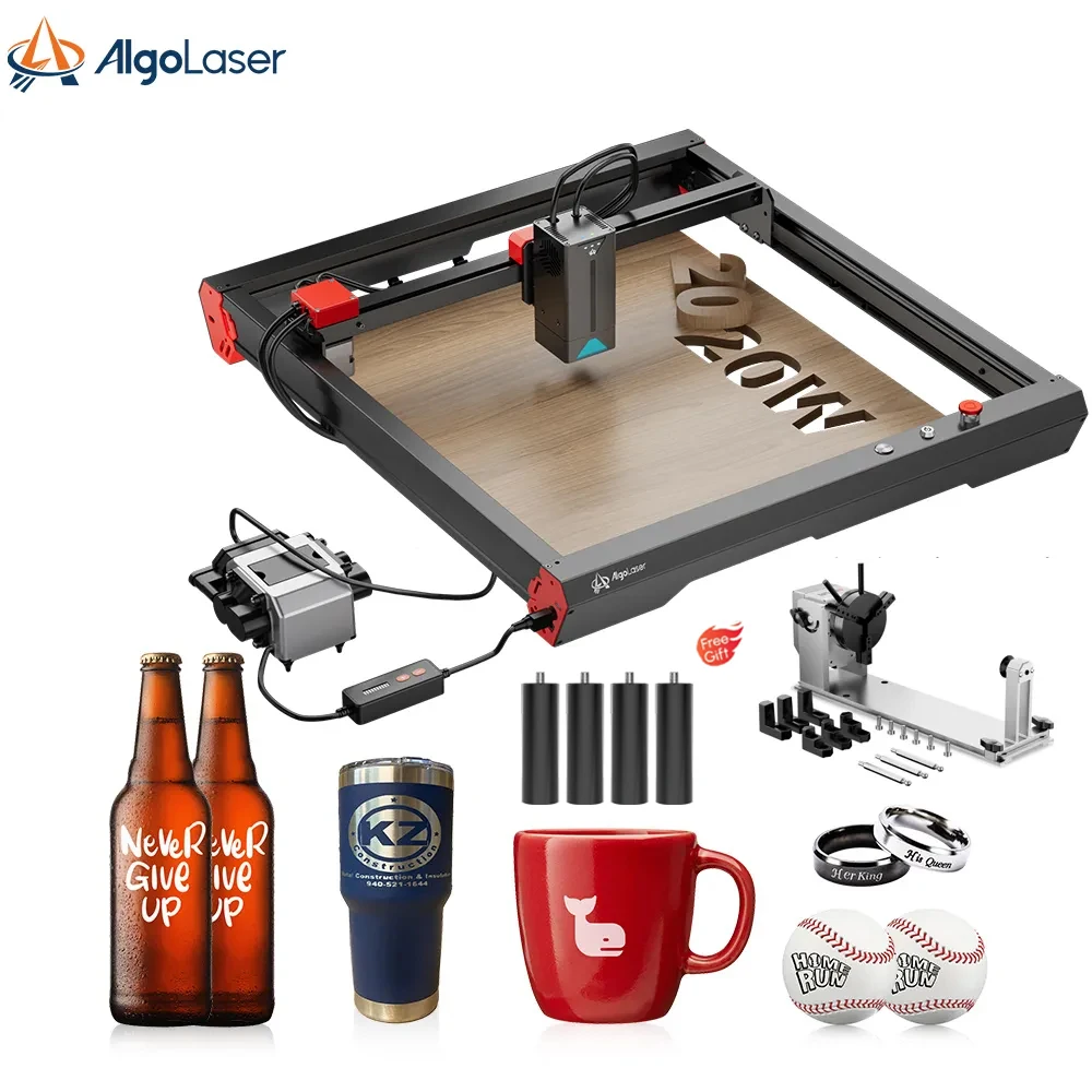 Algolaser Alpha 22W Laser Cutter Engraving Machine Rotary Roller for Personalized Gifts 400mm/s for Leather Patches Dog Tags