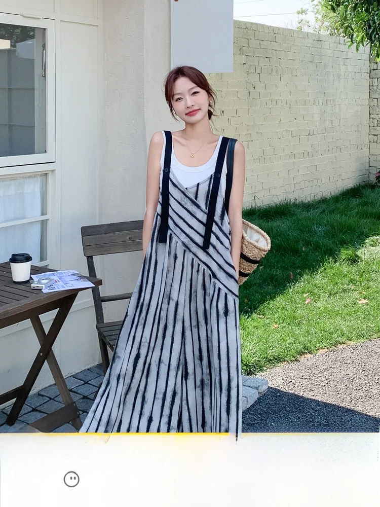 Combinaison ample à jambes larges pour femmes, nouvelle collection d'été, longueur au sol, salopette décontractée en coton fin, effet amincissant de rue