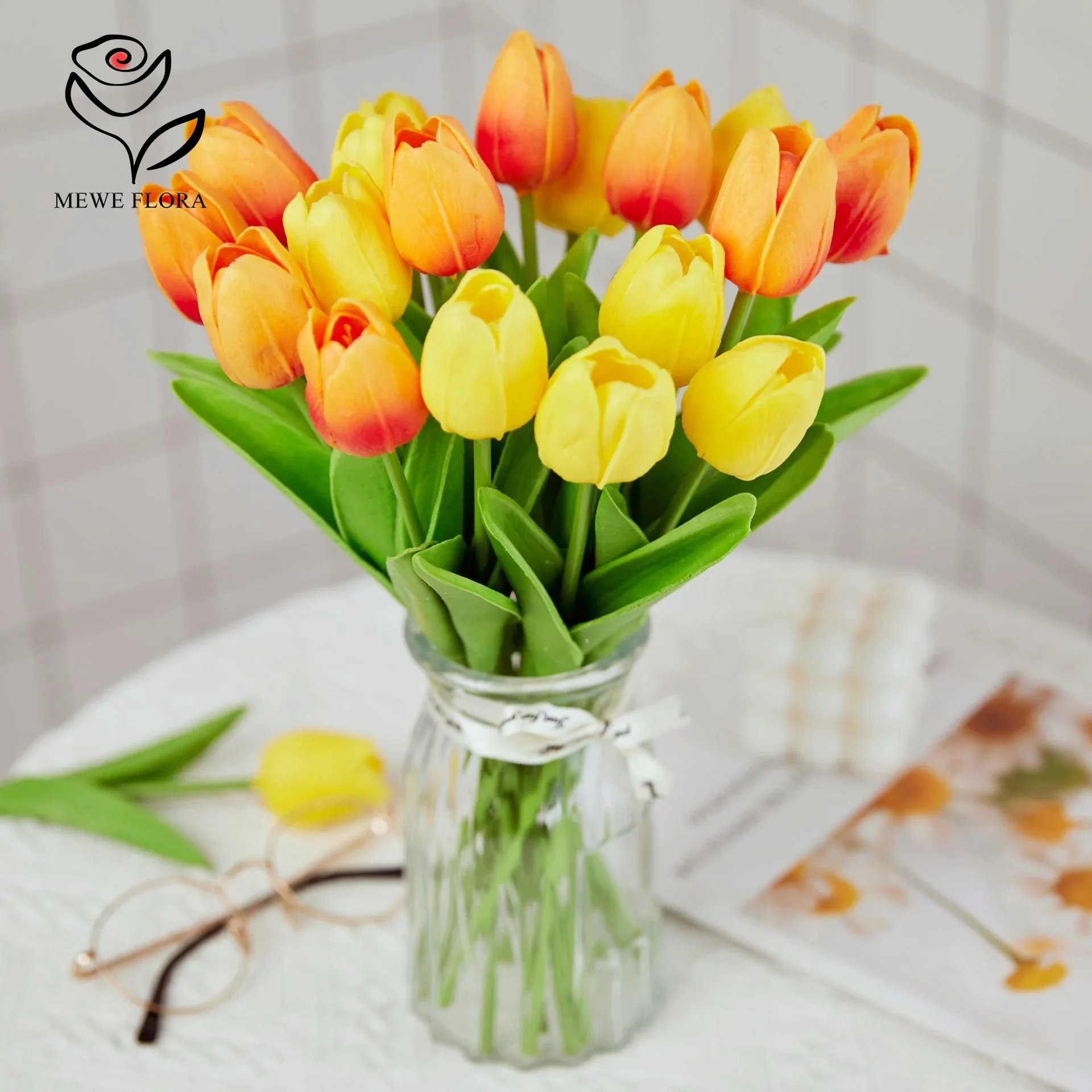 10 Pieces Real Touch Tulip Artificial Decorative Flowers PU Fake Tulips Bouquet Boho Home Aesthetic Room Vase Garden Decoration