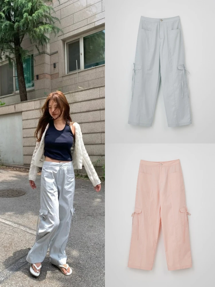 High Waist Wide Leg Workwear Trousers for Women Loose Fit Casual Straight Leg Pants with Belt ket Summer Dongdaemun