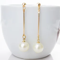 Korean White Pearl Long Dangle Earrings for Women Simple Tassel Round Imitation Pearl Ear Jewelry Valentine's Day Gift