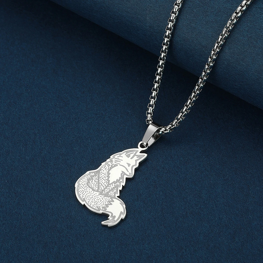 CHENGXUN Stainless Steel Fox Pendant Necklace for Women Girls Animal Charm Neck Chain Collar Animal Lovers Jewelry Unisex Gift