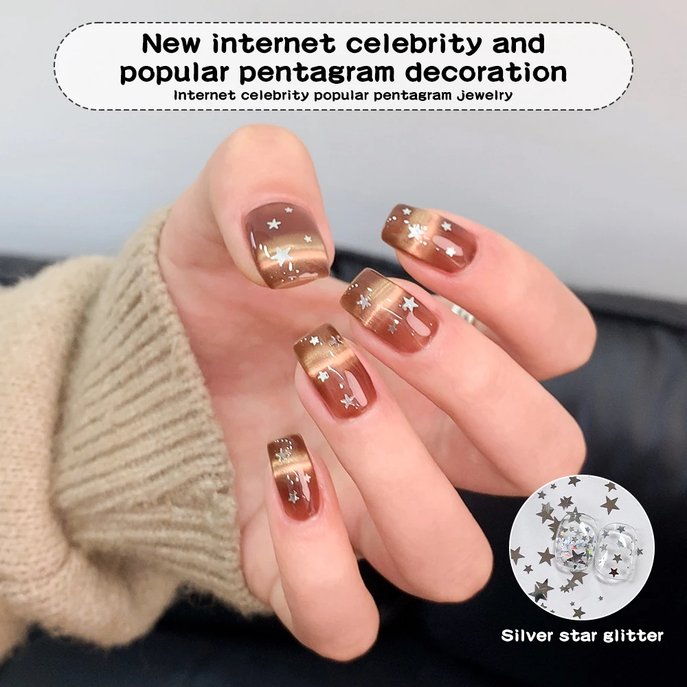 1/3 Flasche Gold Silber Laser Stern Nagel Glitzer Funkelnde Nagel Pailletten Gemischte Formen 3D Nagelaufkleber für Nageldesign DIY Nail Art