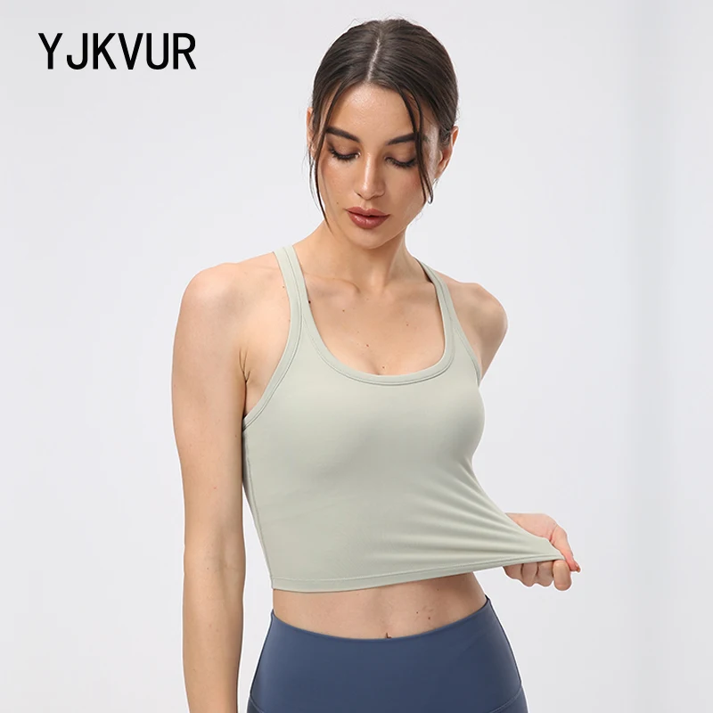 YJKVUR Nylon Gym Bra Sports Top Women Yoga Fitness Breathable Underwear Vest Double Layer Support Chest Pad Removable 13 Colors