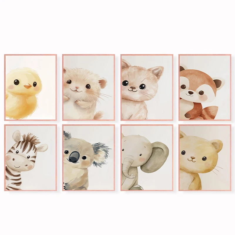 Cute Watercolor Animals Bunny Hamster Koala Zebra Posters Canvas Printing Modern Wall Art Picture for Kidy Room Home Decor Gifts