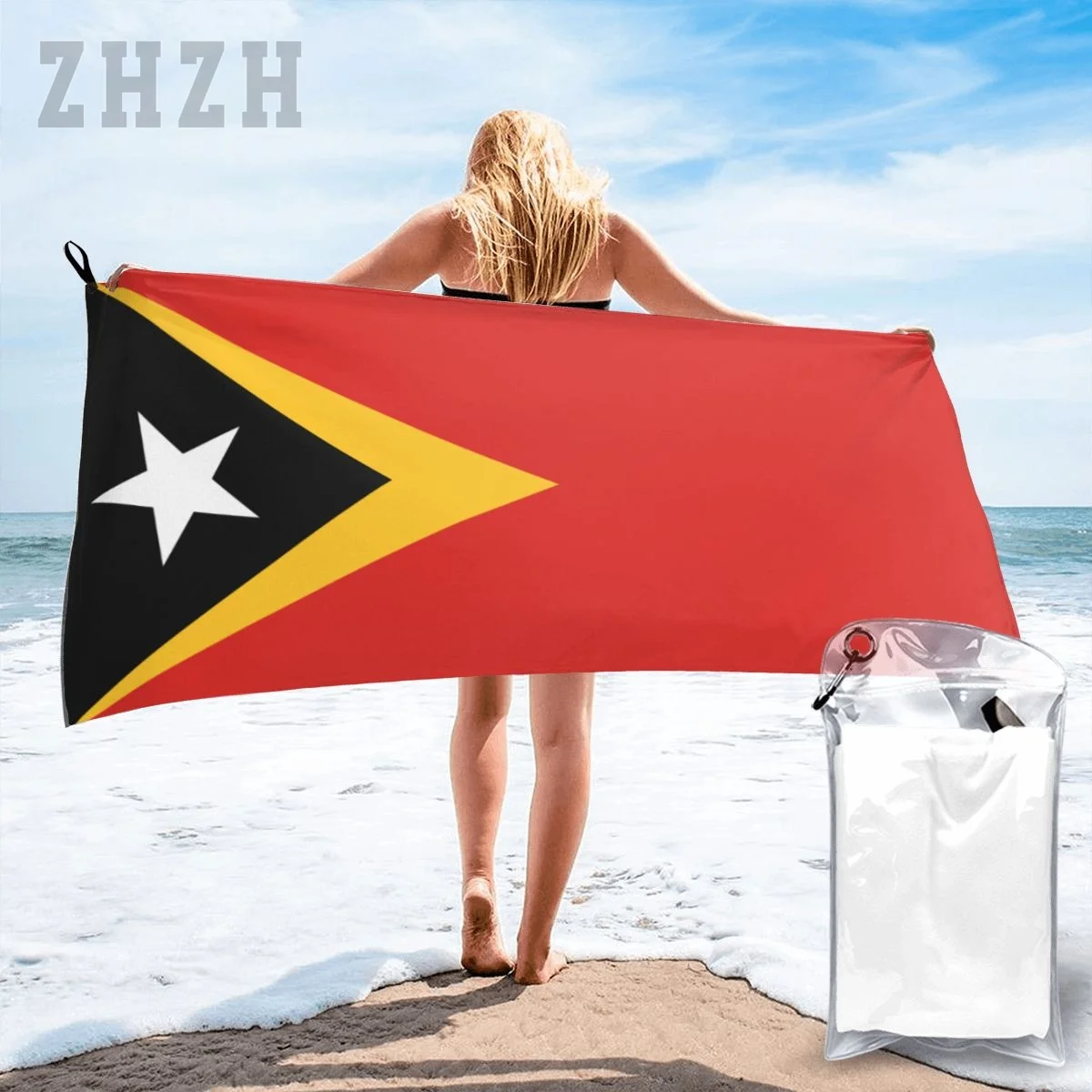 More Design East Timor Flag Emblem Bath Towel Quick dry Microfiber Absorbing Soft Water Breathable Beach Swimming Bathroom