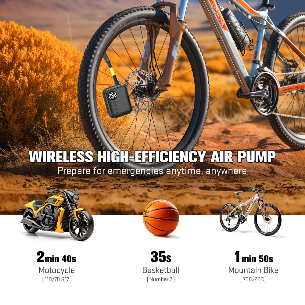 مضخة هواء صغيرة محمولة للدراجة من كارسون - قابلة لإعادة الشحن بحجم الجيب، مقياس رقمي، نفخ سريع للدراجة وإطارات الدراجات النارية والسيارات 150 رطل لكل بوصة مربعة #3