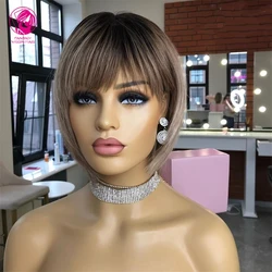 Short Bob Silky Straight Lace Frontal Wig 13x4 Ash Blonde Highlights Light Colored Human Hair Wigs For Women 13*4 Lace Wig