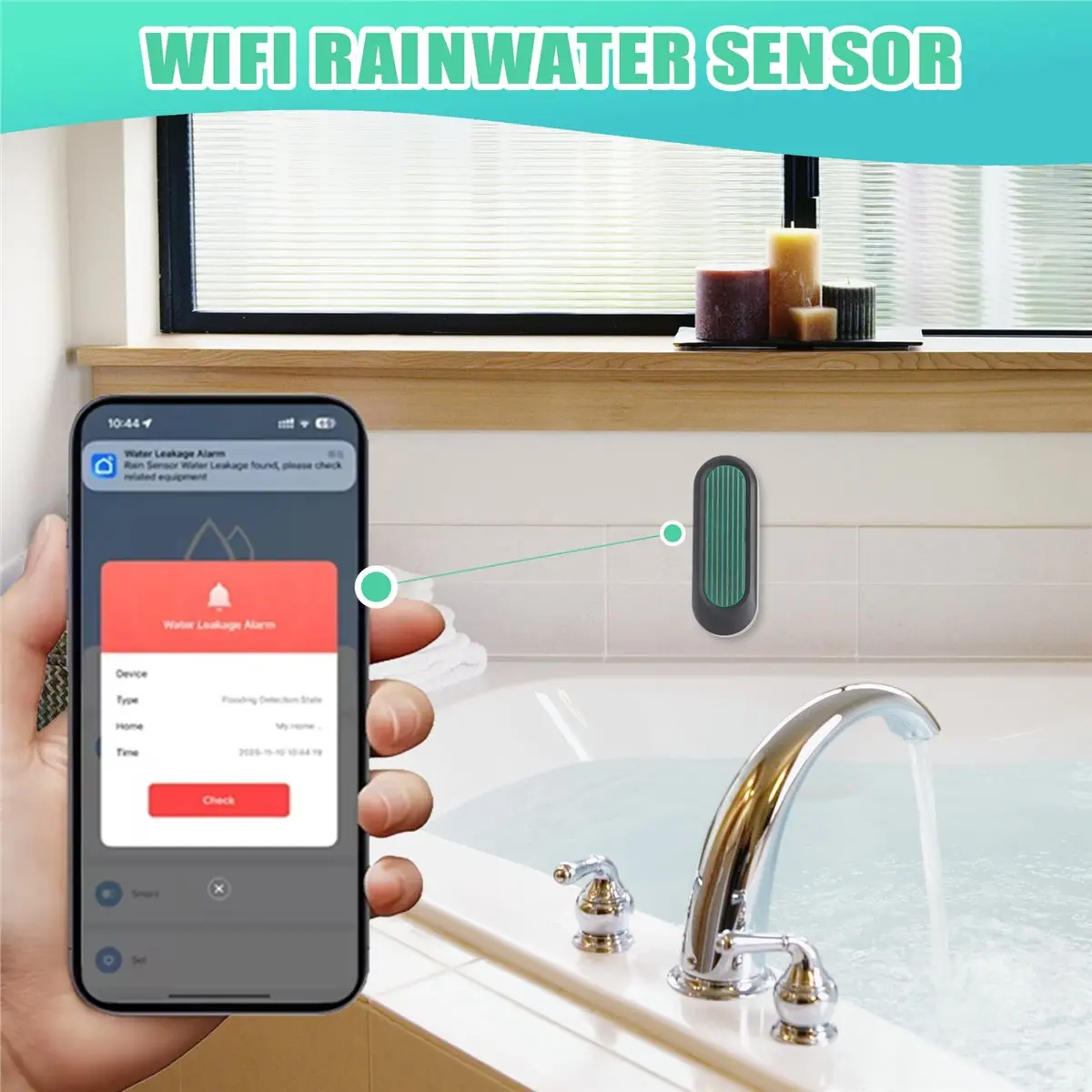N05R WiFi Rain Sensor Tuya IP65 Outdoor Waterproof Rain Detection Water Leak Sensor Real Time APP Monitoring Alert Black