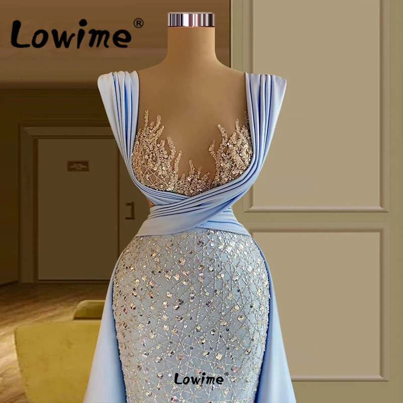 Robe de Soirée Longue à Paillettes et Perles pour Femme, Tenue Formelle de Couleur Champagne, sur Mesure, pour Tapis Rouge, Type Catwalk, de Bal, de Couleur Bleue, 2022