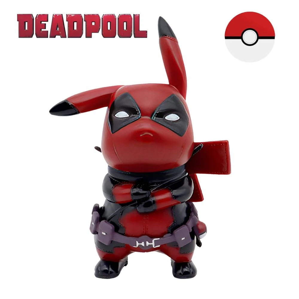 12cm Kawaii Pikachu Cos Deadpool Anime characters q version of cartoon animation tide play figure desktop car decoration pokemon