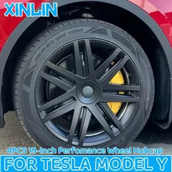 4PCS 19-Inch HubCap For Tesla Model Y 2018-2024 Automobile Performance Wheel Cap Replacement Hub Cap Full Rim Cover Accessories