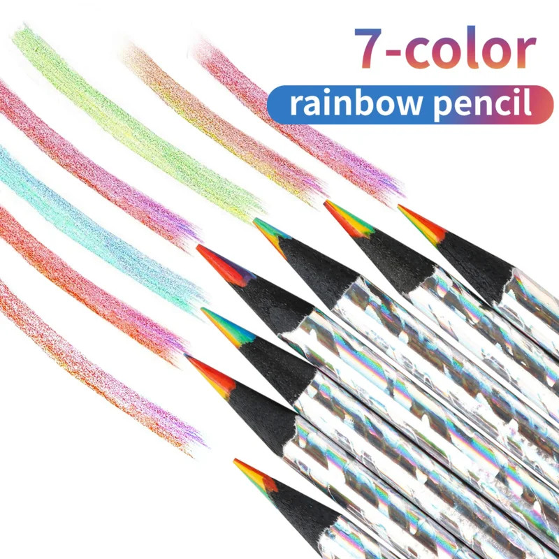 Crayon arc-en-ciel en bois noir pour enfants, même noyau, peinture, nickel é, dessin, explosion, concentration, jouets, 7 documents, 12 pièces