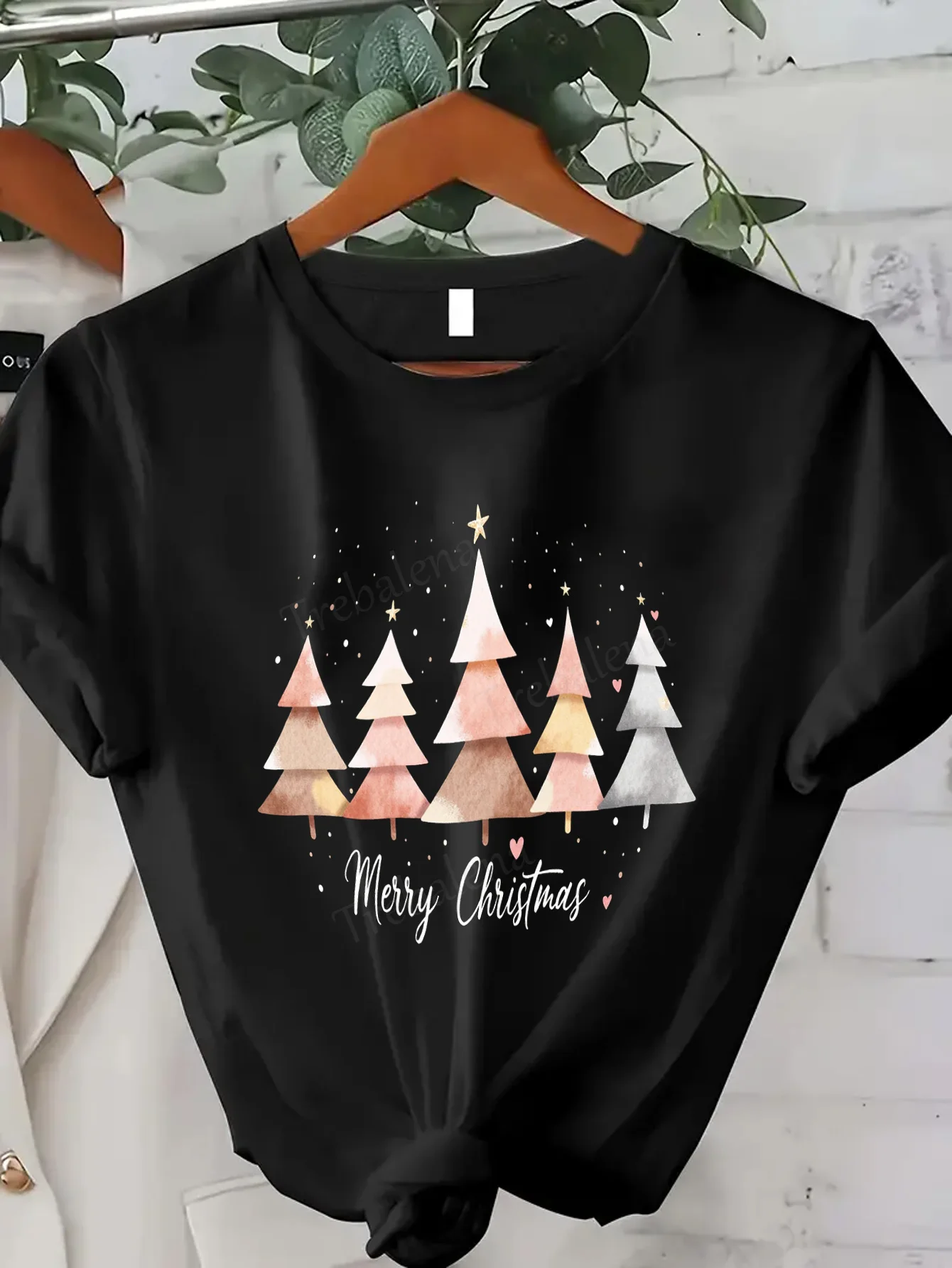 

Women T-shirt Merry Christmas Trees T-Shirt for Women, Festive Holiday Top, Cute Xmas Tee