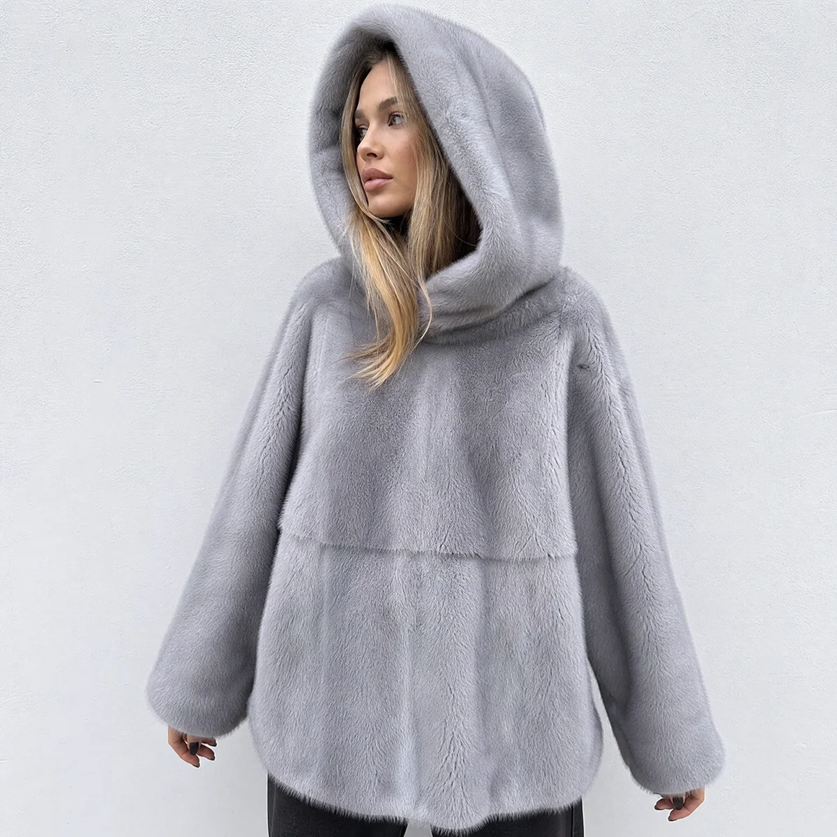 Women's Fluffy Faux Fur Hoodie Oversized Pullover Thick Warm Winter Sweatshirt Cozy Chic Elegant Luxe Outerwear