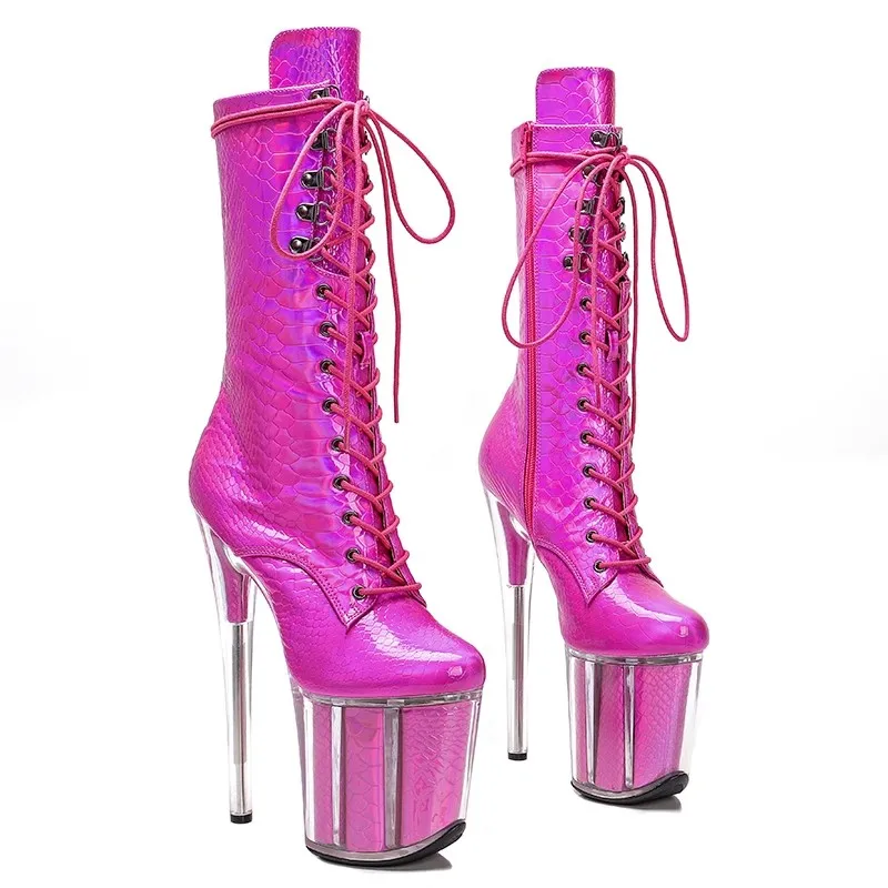 Lace Up Fashion Women 20CM/8inches PU Upper Plating Platform Sexy High Heels Boots Pole Dance Shoes 328