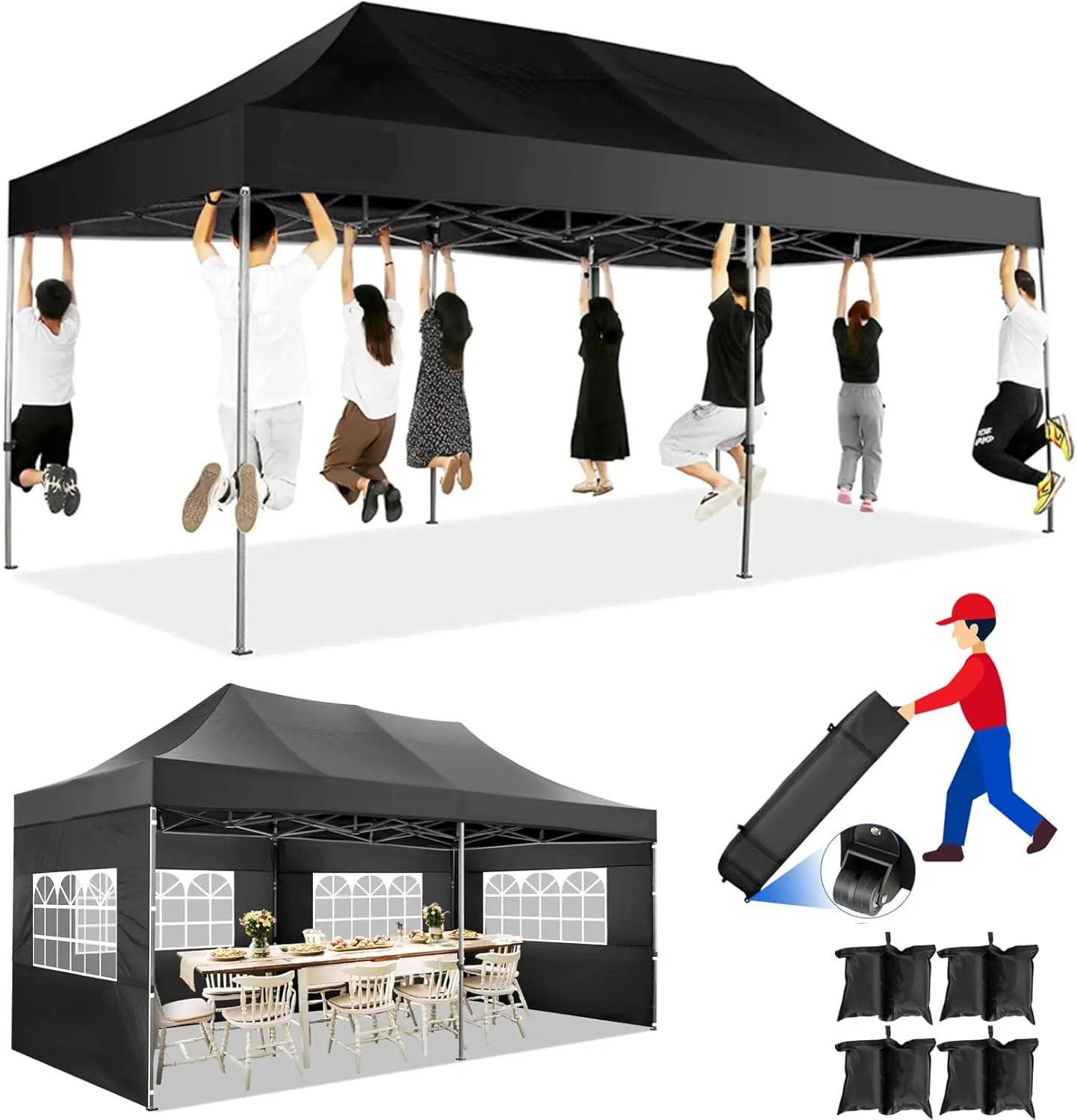 

10x20 Pop up Canopy with 6 sidewalls Commercial Heavy Duty Canopy UPF 50+ All Weather Waterproof Outdoor Wedding Party Tents for