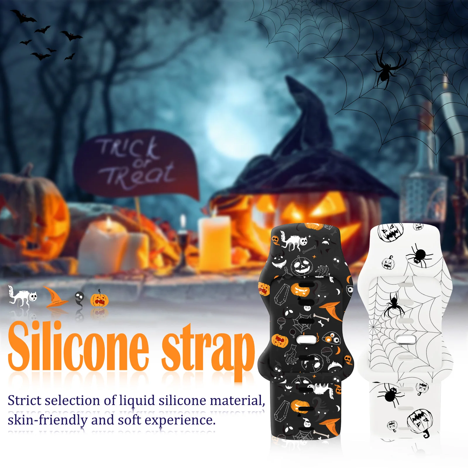 Cinturino stampato in Silicone per Halloween Pumpkin Party per Apple Watch 9 8 7 SE bracciale sostituibile per cinturino iWatch 45mm 44mm 42mm 41mm