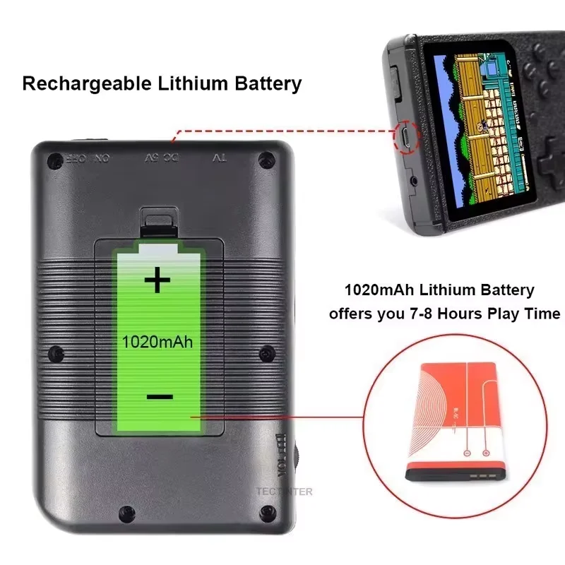 2.4 بوصة ريترو المحمولة البسيطة مشغل ألعاب محمول 8 بت لعبة فيديو وحدة التحكم المدمج في 500 ألعاب Gameboy للطفل هدية