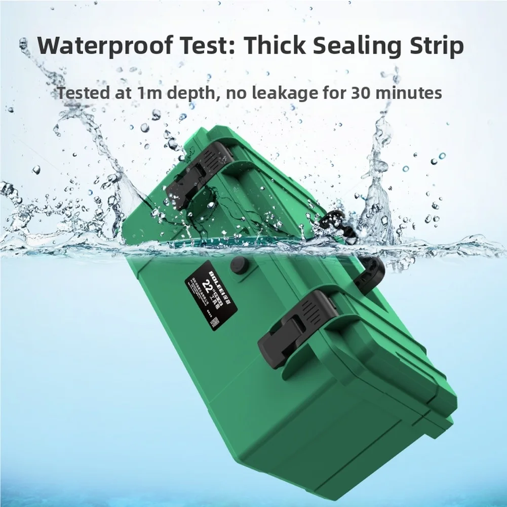 Green for Tool Box Case Waterproof Double Layer for Electrician Repair 16/18/22 inch ABS Plastic with Latch System