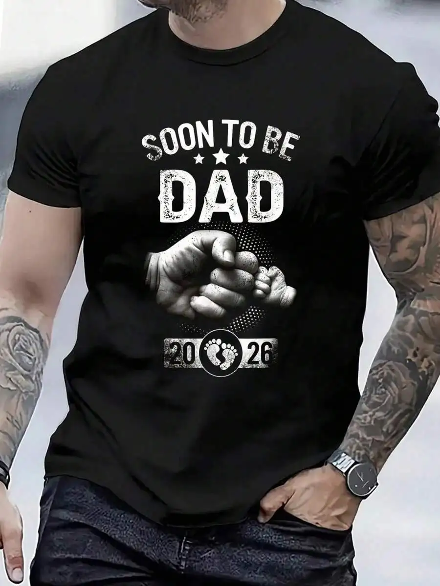 100% Cotton Soon To Be Dad 2026 Father's Day First Time Dad Pregnancy T-Shirt Women's Men's Black Vacation Crew Neck Short Sleev