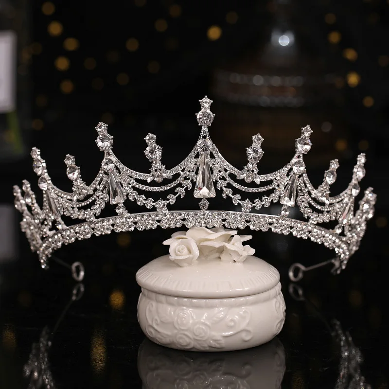 Brautkrone Königin Stirnband Frauen Haarschmuck schwarz Strass Tiara für Braut Brautjungfer Prinzessin Kostüm