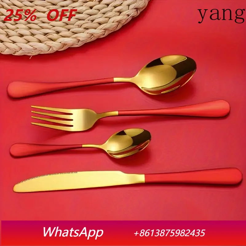 

30pcs Stainless steel tableware Christmas gift box Round handle knife, fork and spoon Holiday party tableware Christmas gift