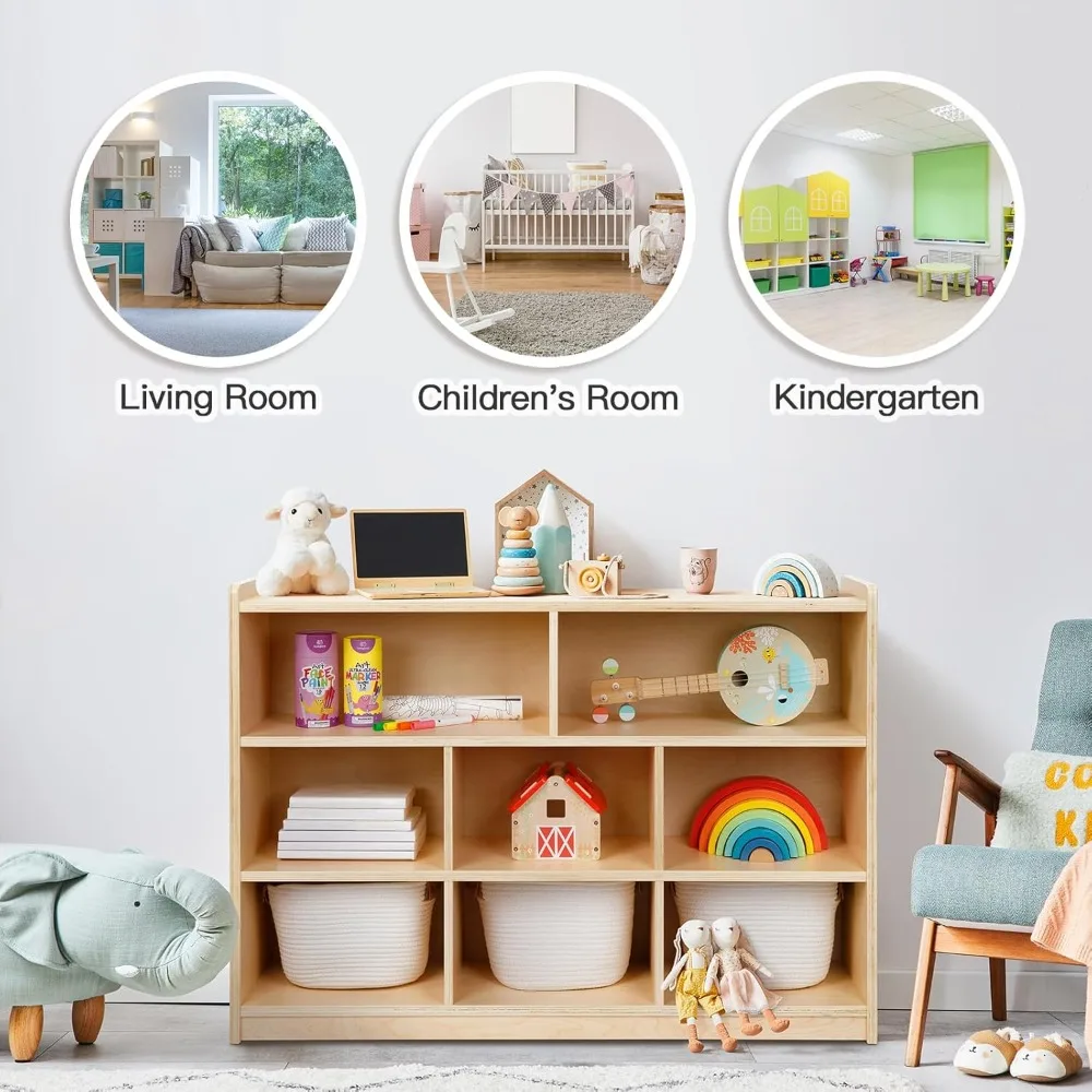 Toy Organizers and Storage for Kids, 35.4" H, Montessori Shelf 8-Section Wooden Storage Cabinet for Kids Room, Kids Storage