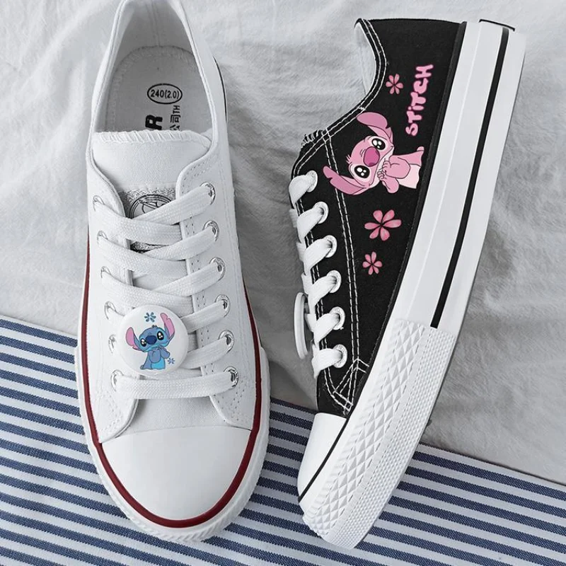 Sapatos de lona lilo e ponto disney, desenhos animados kawaii, padrão monstrinho, calçados esportivos casuais, moda top baixo