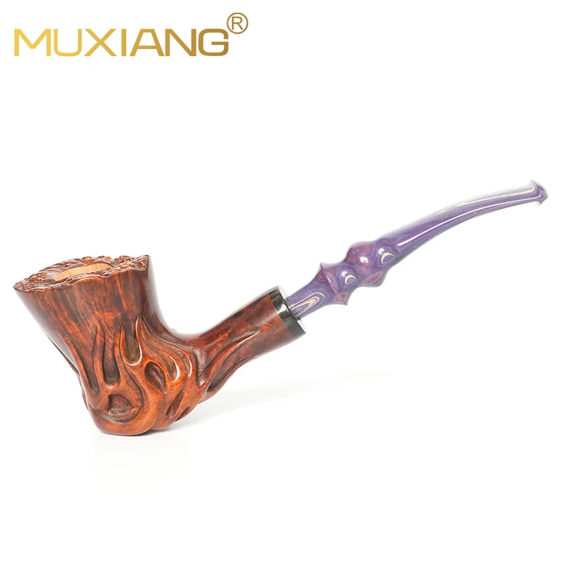 MUXIANG Briarwood Tobacco Pipe Hand-carved Pipe Without Filter Chimney Pipe Father's Day Gift Briar pipe