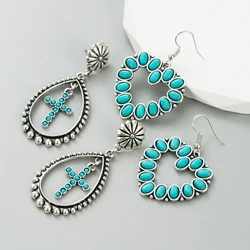 Hot Selling European and American Personality Hollowed Out Love Cross Exaggerated Earrings Turquoise Trendy Earrings For Women