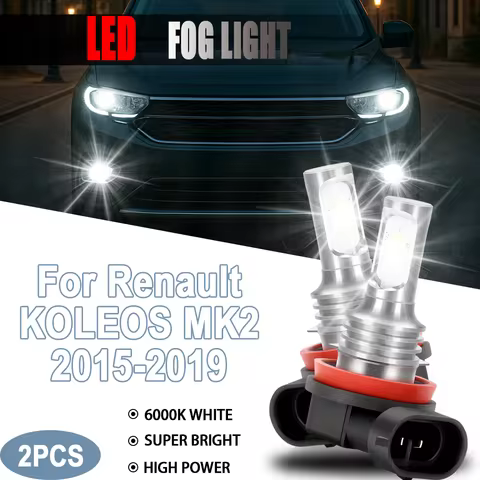 2Pcs White 6000K LED H8 H9 H11 Fog Bulb Car Light Play And Play 90W High Power For Renault KOLEOS MK2 2015 2016 2017 2018 2019