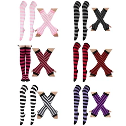 Colorful Stripe Stockings Fingerless Gloves Set for Women Cosplay Party Props Dropship