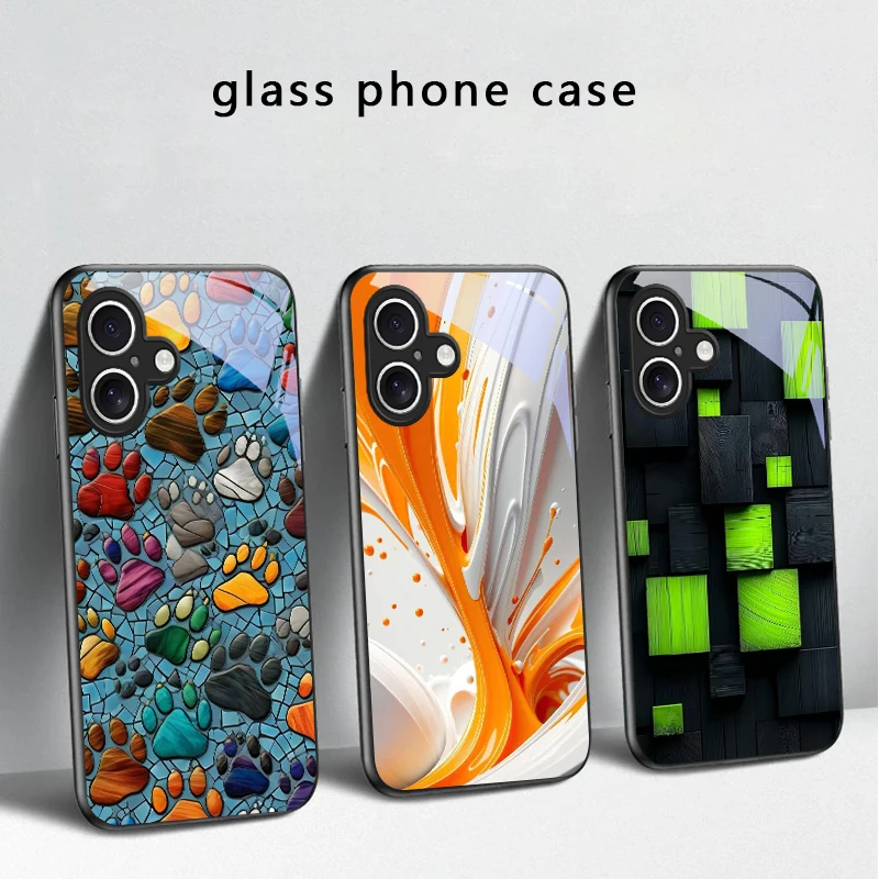 

Animal Footprint Stone For iPhone 17 Air 16 E 15 Plus 14 Pro Max 13 12 mini 11 5 6 7 8 Plus XR XS Max SE Black Glass Phone Case