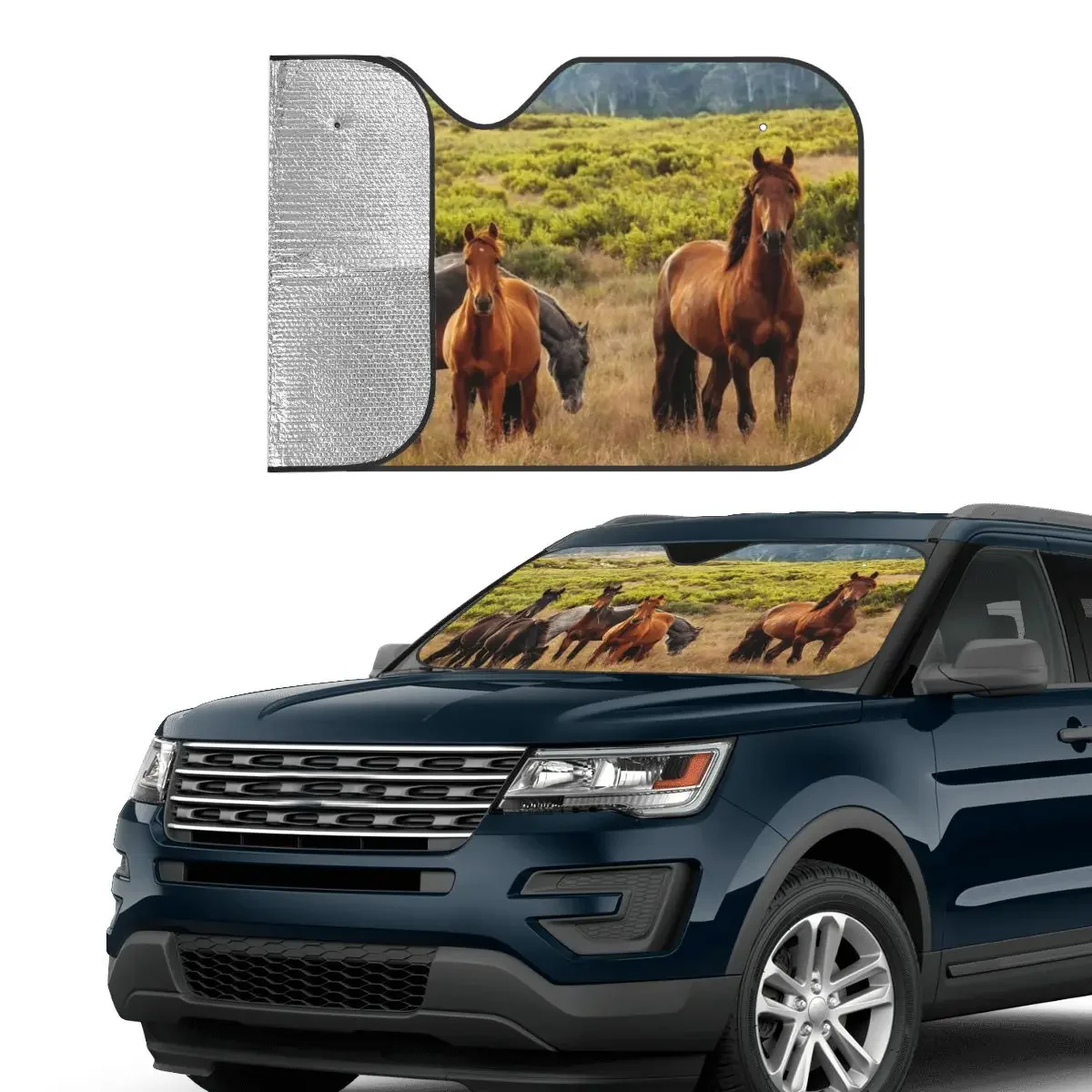 Horses Fold-up Sunshade Windscreen 70x130cm Nature Wild Animals Foils Car Window Windscreen Cover Accessories Covers