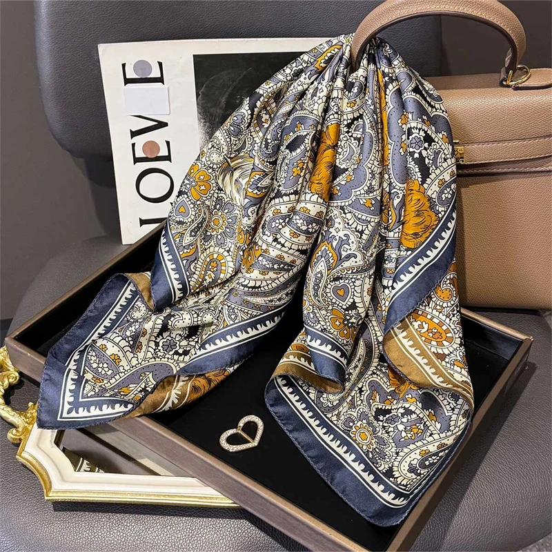 

14mm 100% Twill Silk Square Scarf for Women 65cm Neck Tie Neckerchief Double side Female Foulard Headband Hijab Shawl Bandana