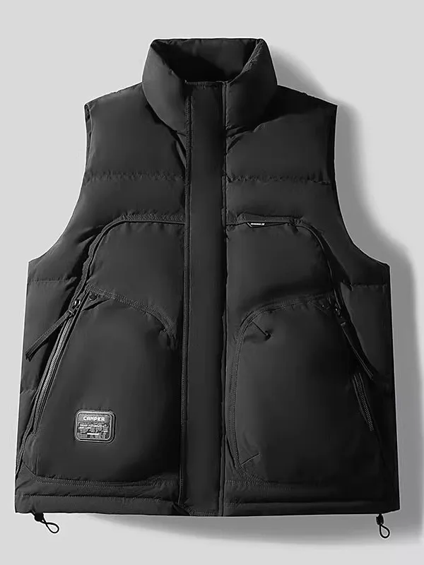 

Мужской стеганый жилет: новая зимняя модная повседневная теплая куртка с воротником-стойкой, молодежная универсальная верхняя одежда из полиэфирного волокна на молнии